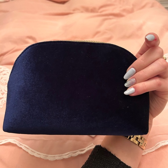 Dior Navy Velvet Double-Zip Cosmetic Pouch with Embossed CD - Picture 9 of 11